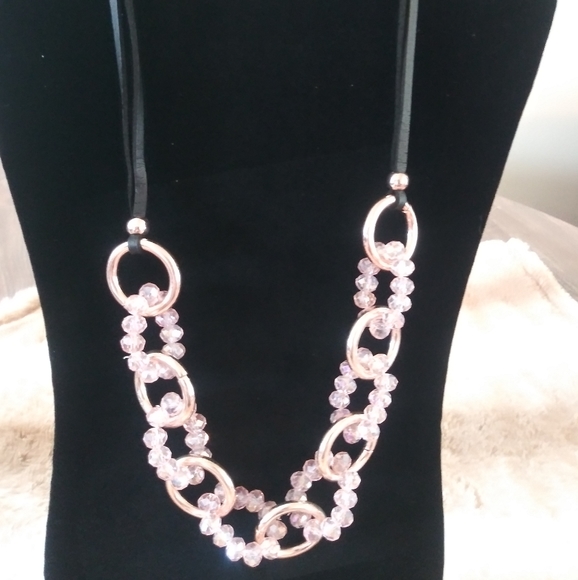 Pink Beads & Faux Leather Necklace & Earring Set - Picture 10 of 15